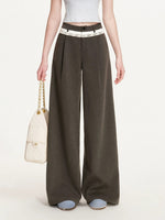 Gray Lace Waist Wide Pants