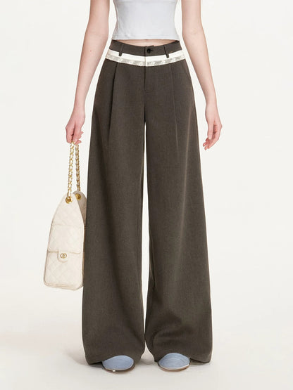 Gray Lace Waist Wide Pants