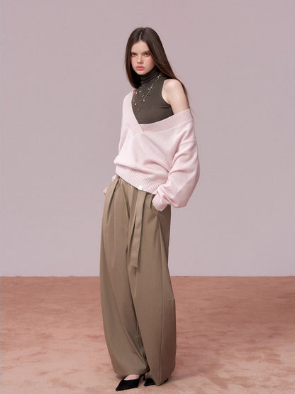 Belted Wide-Leg Tailored Trousers