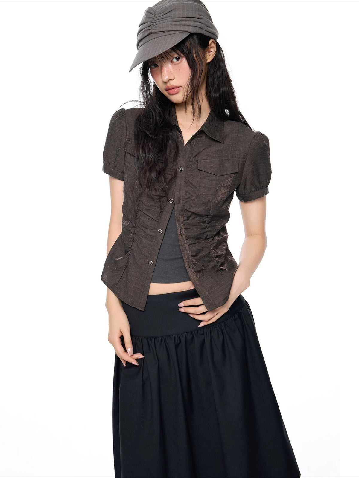 Ruched Puff Sleeve Shirt