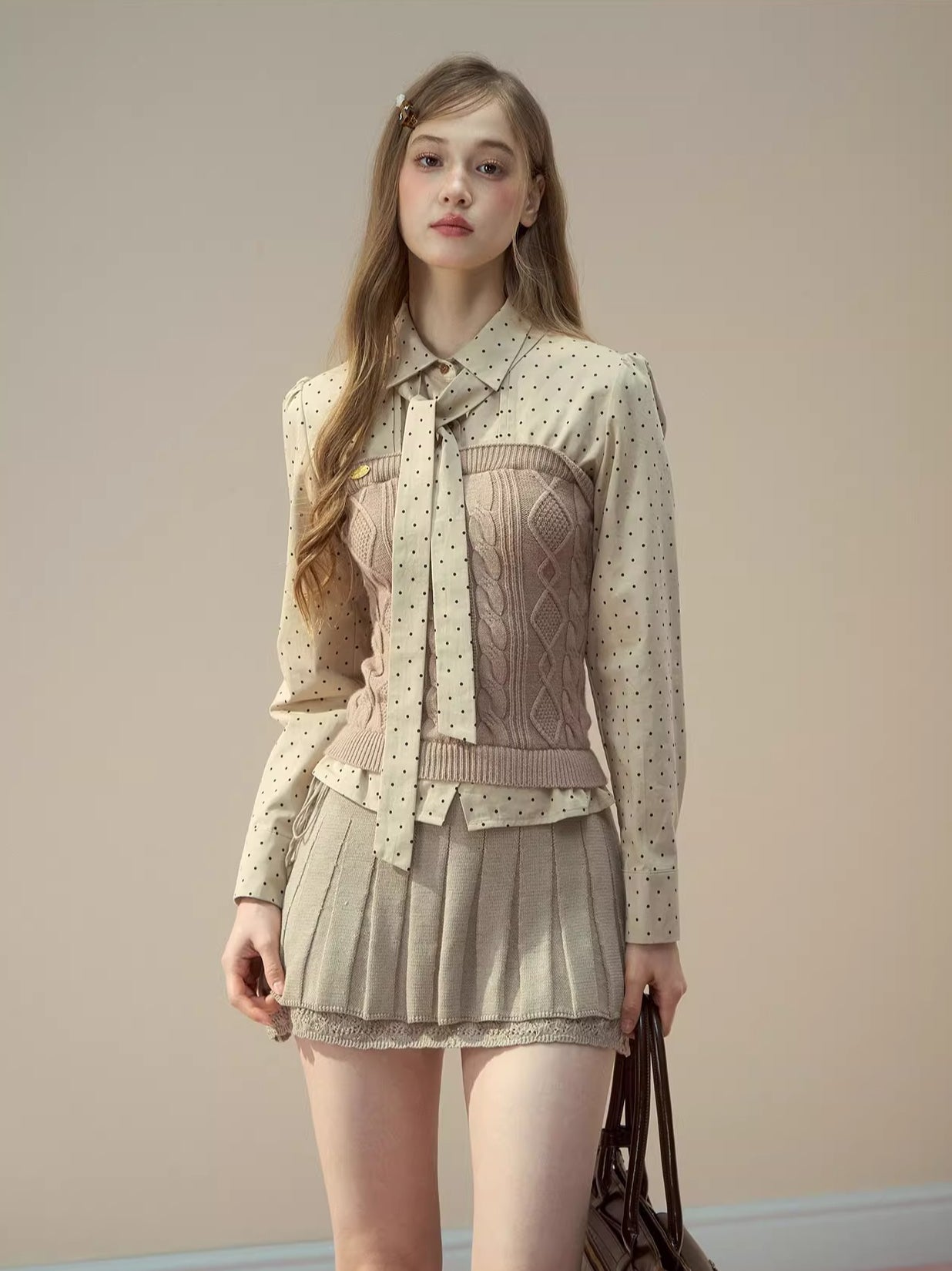Polka-Dot Preppy Shirt &amp; Skirt Set