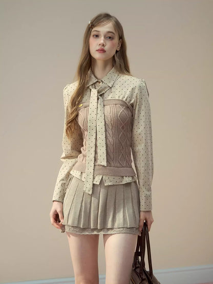 Polka-Dot Preppy Shirt &amp; Skirt Set