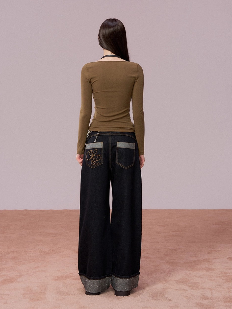 Lace-Panel Contrast Knit Top