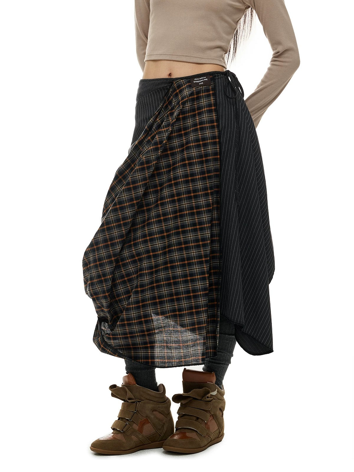 Irregular Plaid A-Line Midi Skirt