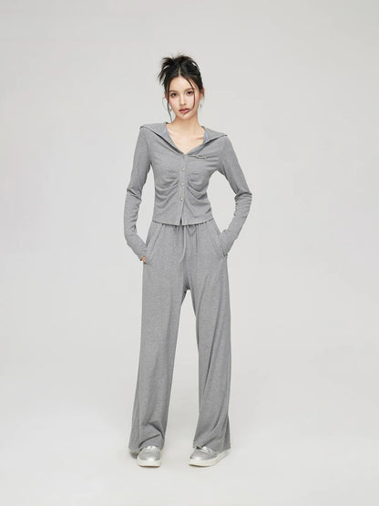 Pleated Knit Cropped Top &amp; Pants Set