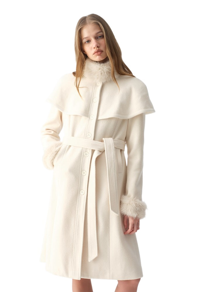 Detachable Fur Collar Cape Coat