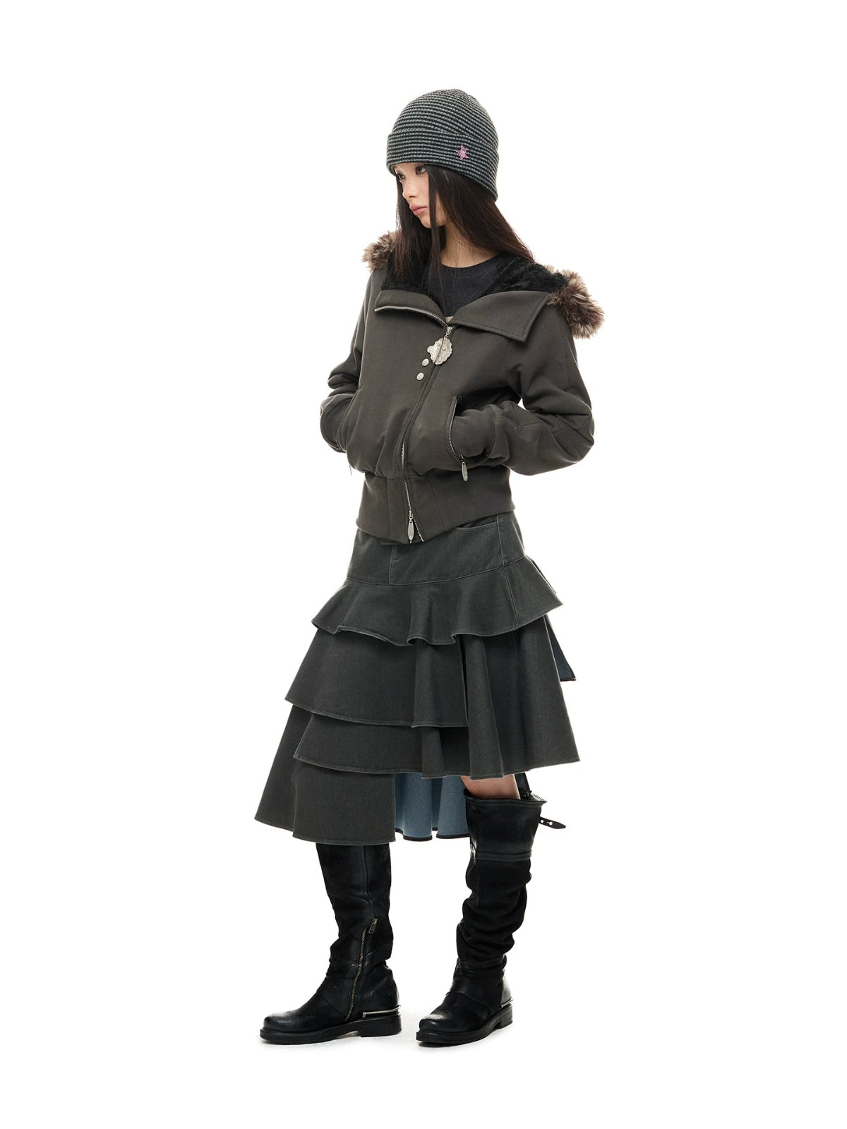 Hooded Cropped Fur Trim Jacket
