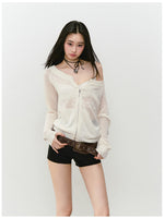 Knitted Floral Convertible Hollow-out Coat