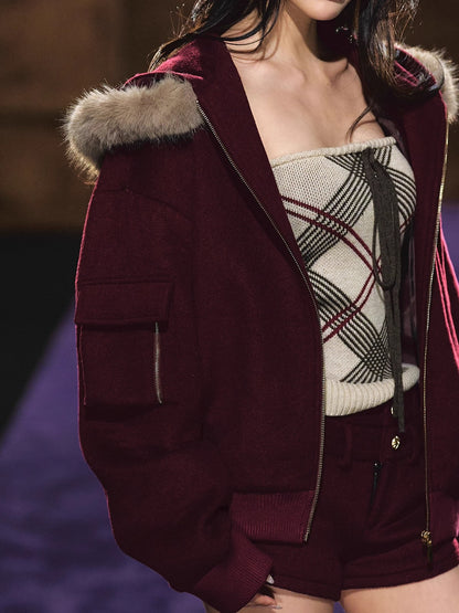 Wool-Blend Hooded Shorts Set