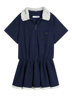 Lace Collar Stripe Bubble Dress