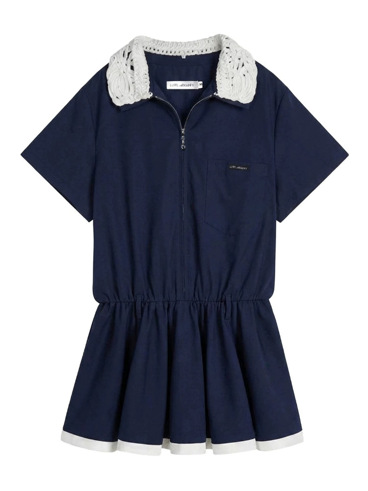 Lace Collar Stripe Bubble Dress