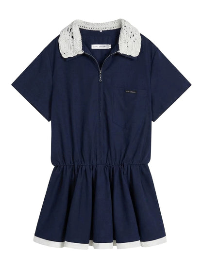 Lace Collar Stripe Bubble Dress