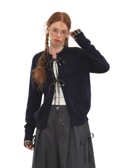 Vintage Plaid Tie Cardigan