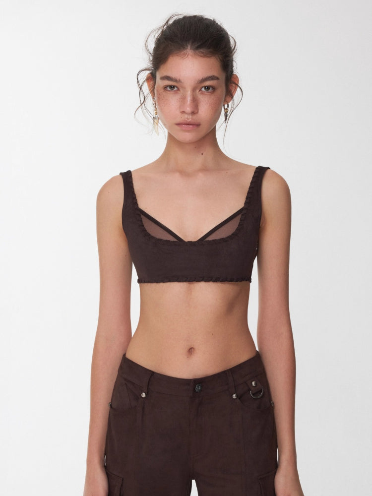 Suede Mesh Lace-Up Bralette