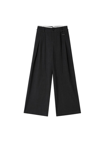 Lace-Trim Waist Tie Wide-Leg Pants