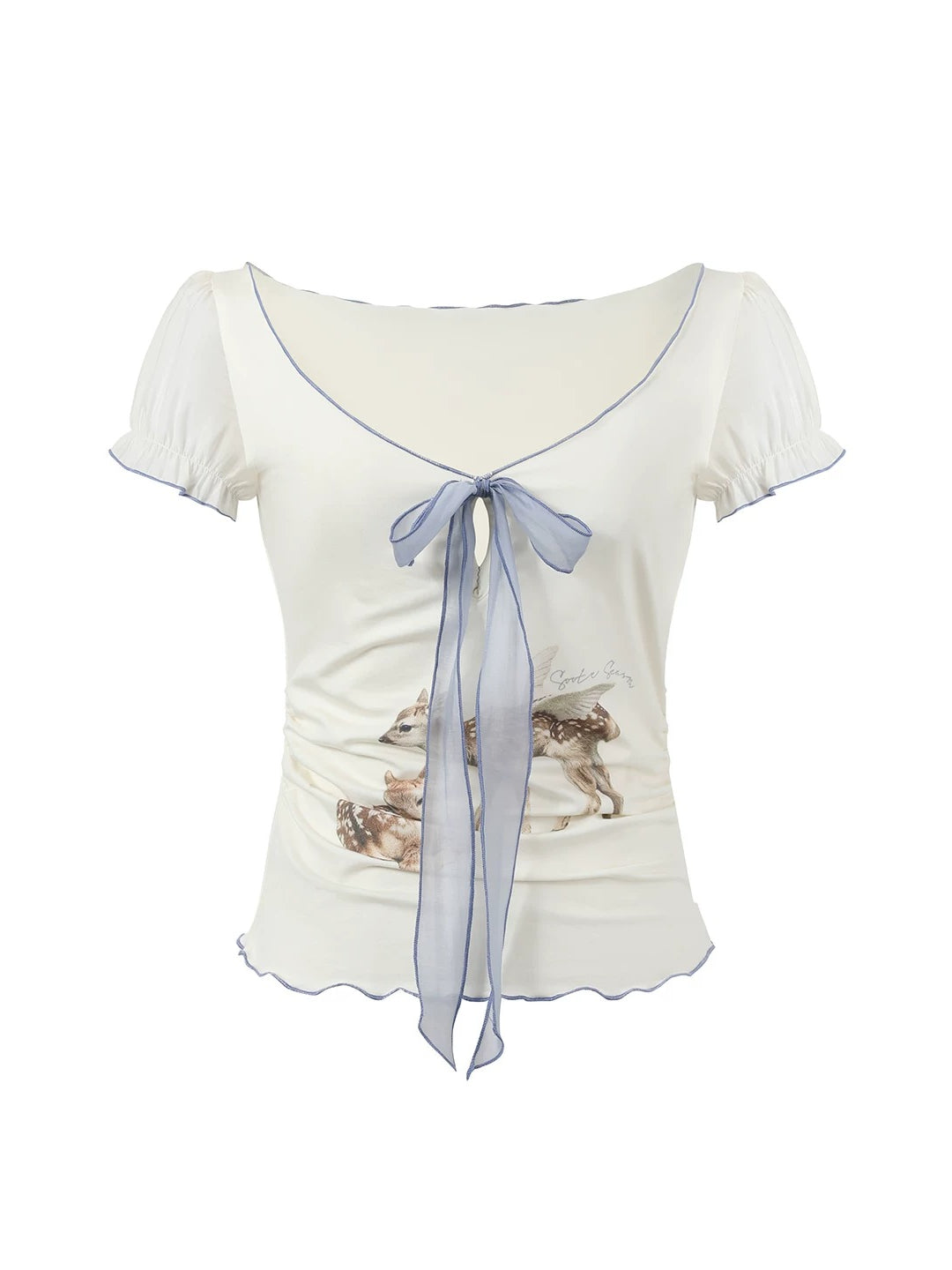 Lyocell Deer Ribbon Print Top