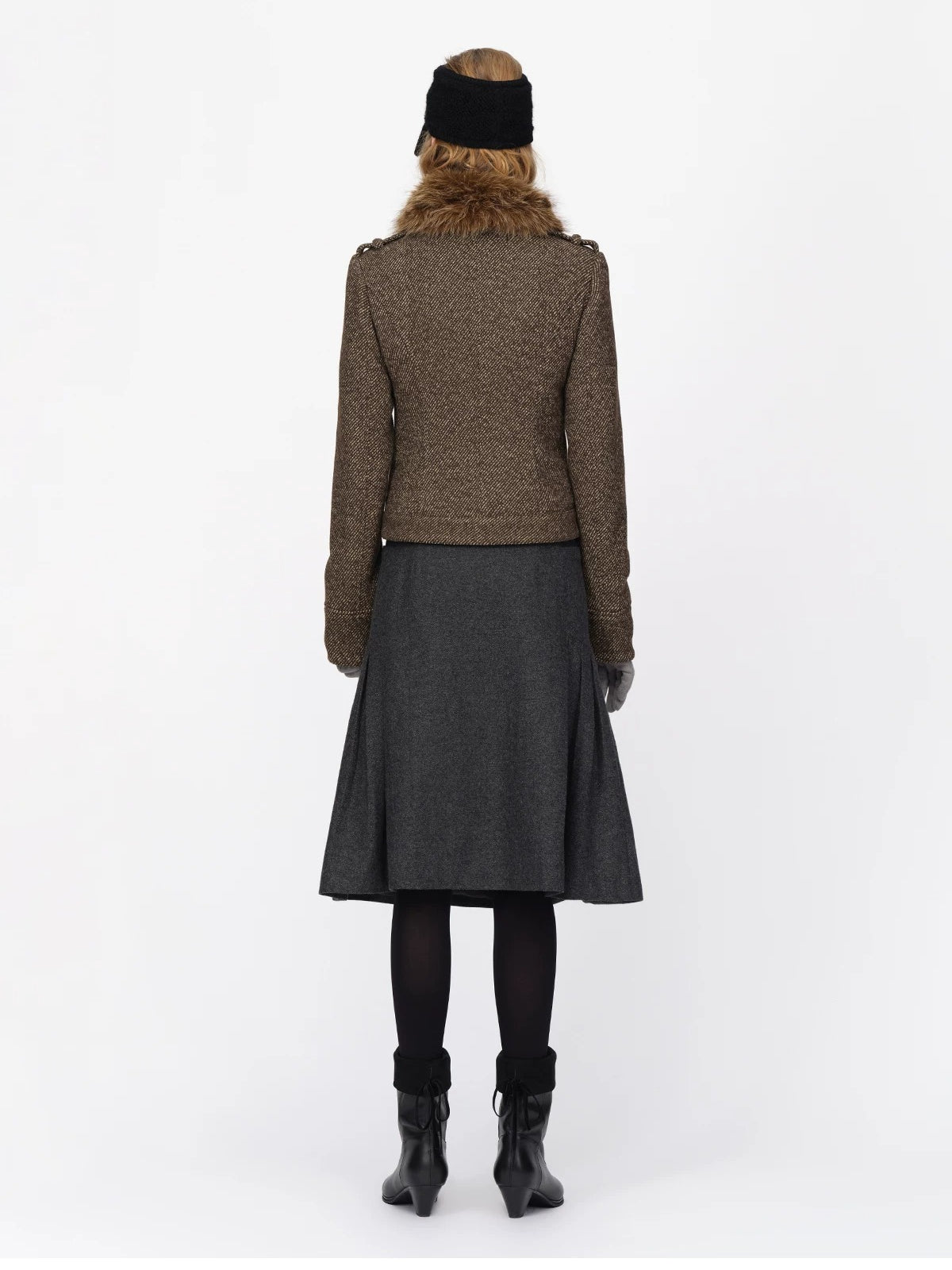 Wool Belted A Line Pleated Skirt