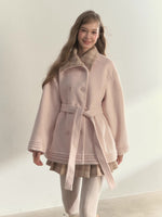 Plaid-Collar Double-Breasted Wool Coat