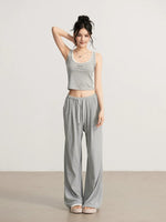 Navy & Gray Striped Tank Pants Set