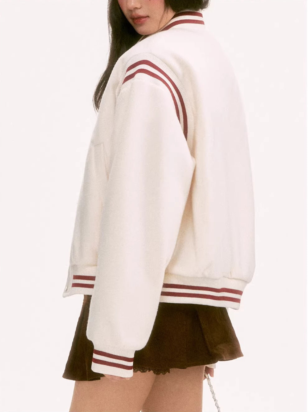 White Contrast Varsity Jacket