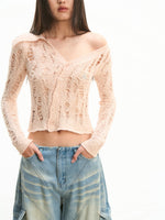 Asymmetrical Shoulder Knit Cardigan