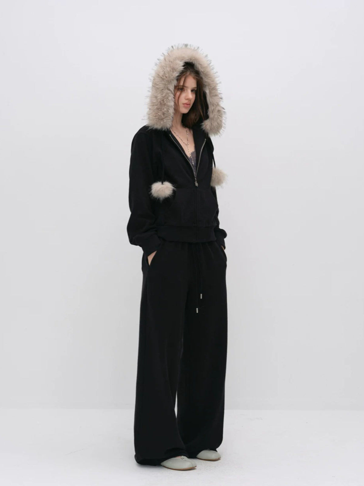 Fur Trim Knit Lounge Set