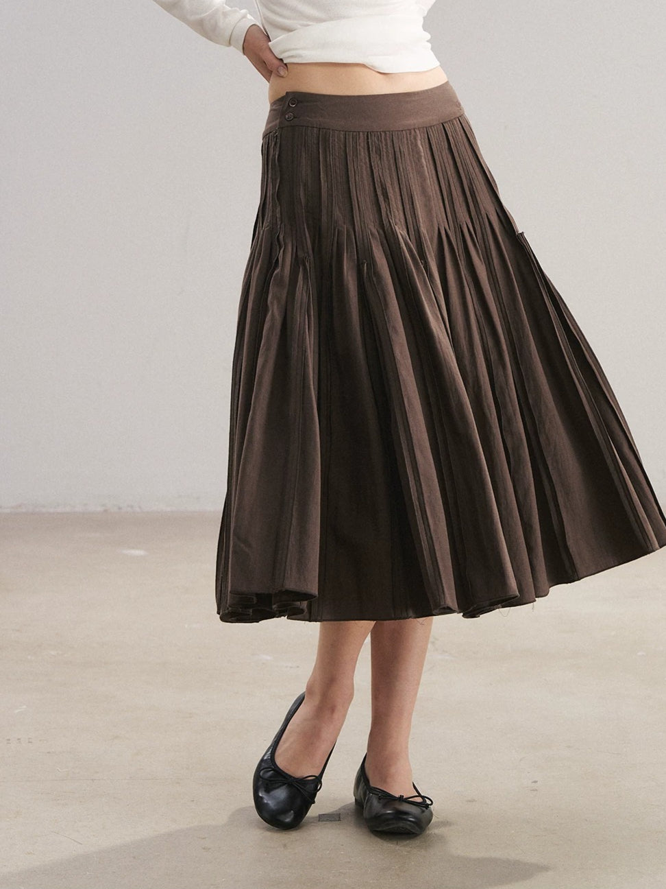 Accordion Pleat A-Line Midi Skirt