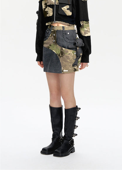 Camo Denim Short Skirt
