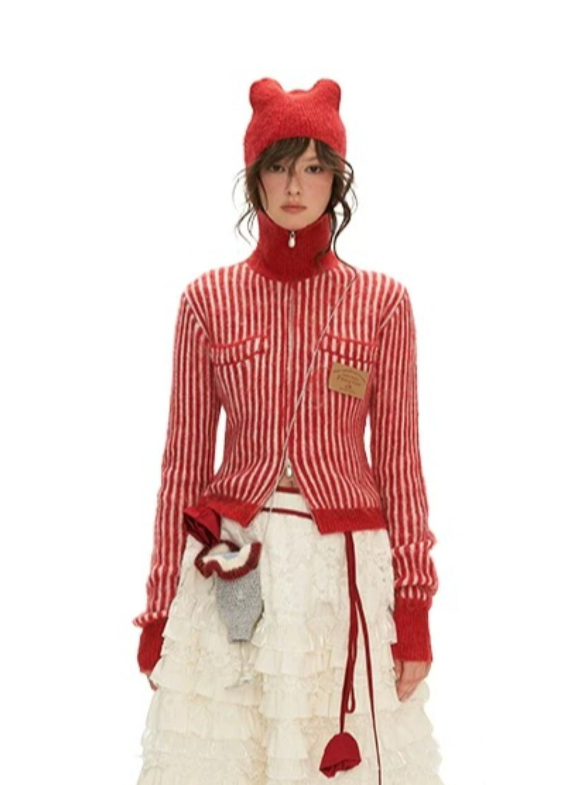 Striped Hooded Zip Knit Cardigan