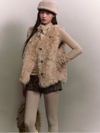 Shearling Logo Pin Curly Vest