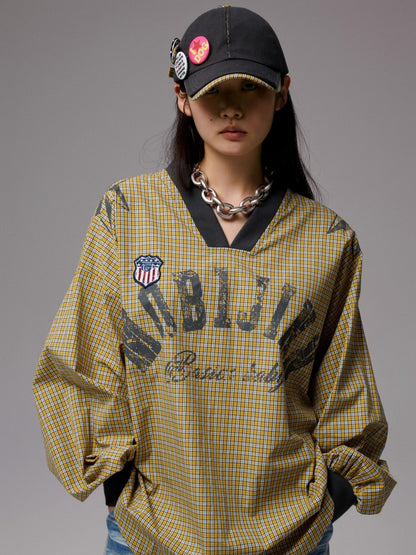 Plaid-Panel Badge Baseball Cap