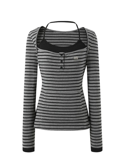 Two-piece Look Striped Hooded Tee