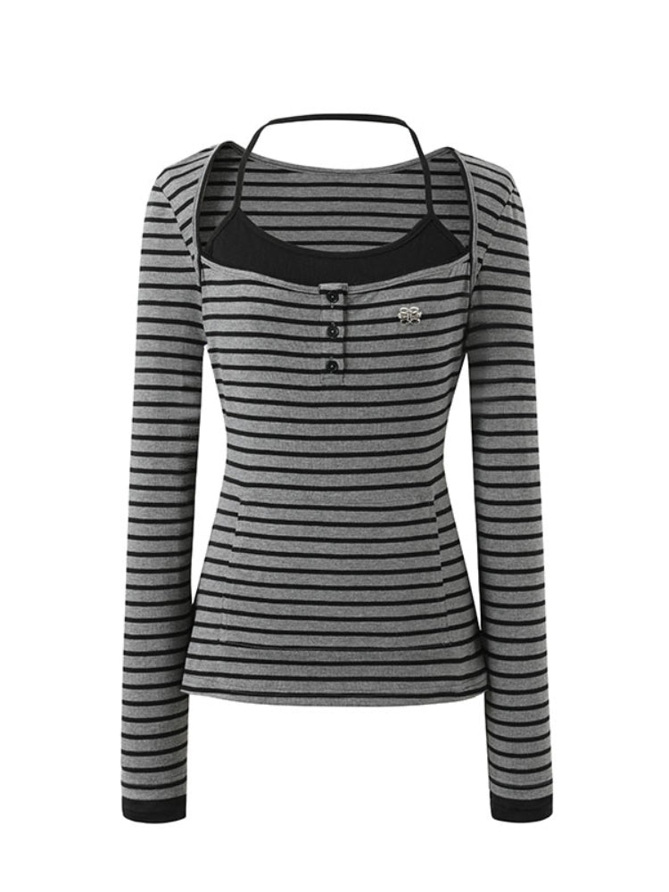 Two-piece Look Striped Hooded Tee