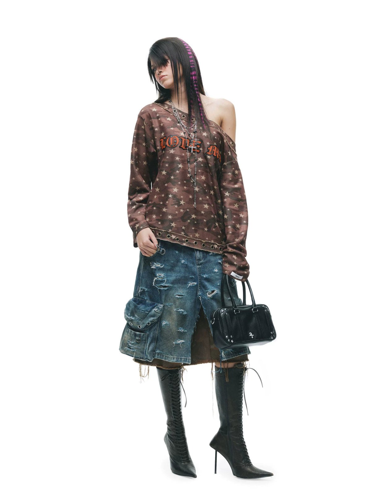 Distressed Gothic Eyelet Camo T-Shirt