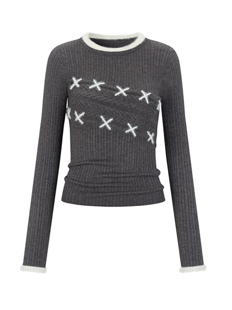 Textured Fur-Stitch Knit Sweater