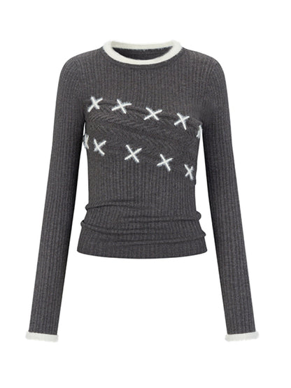 Textured Fur-Stitch Knit Sweater