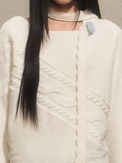 Lazy Floral Scarf Neck Sweater