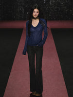 Slightly Sheer V Neck Cable Knit Sweater