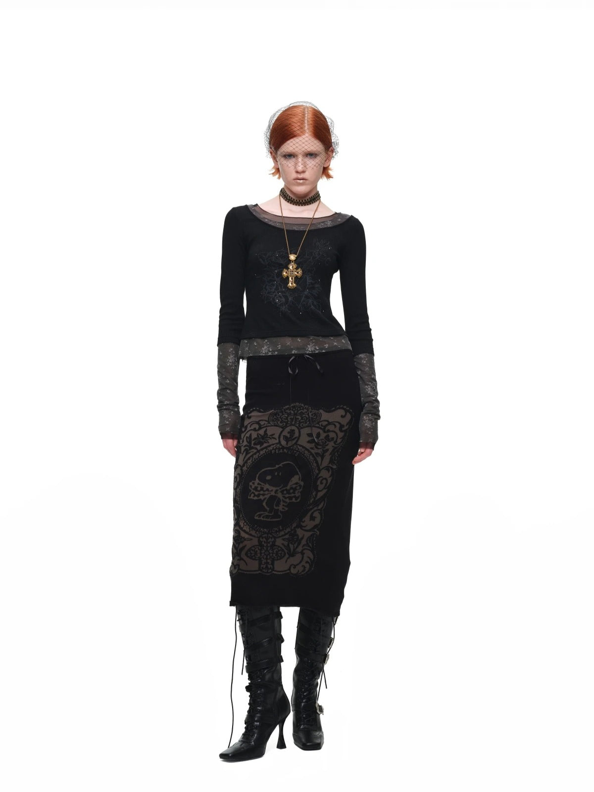 Burnout Knit Midi Skirt