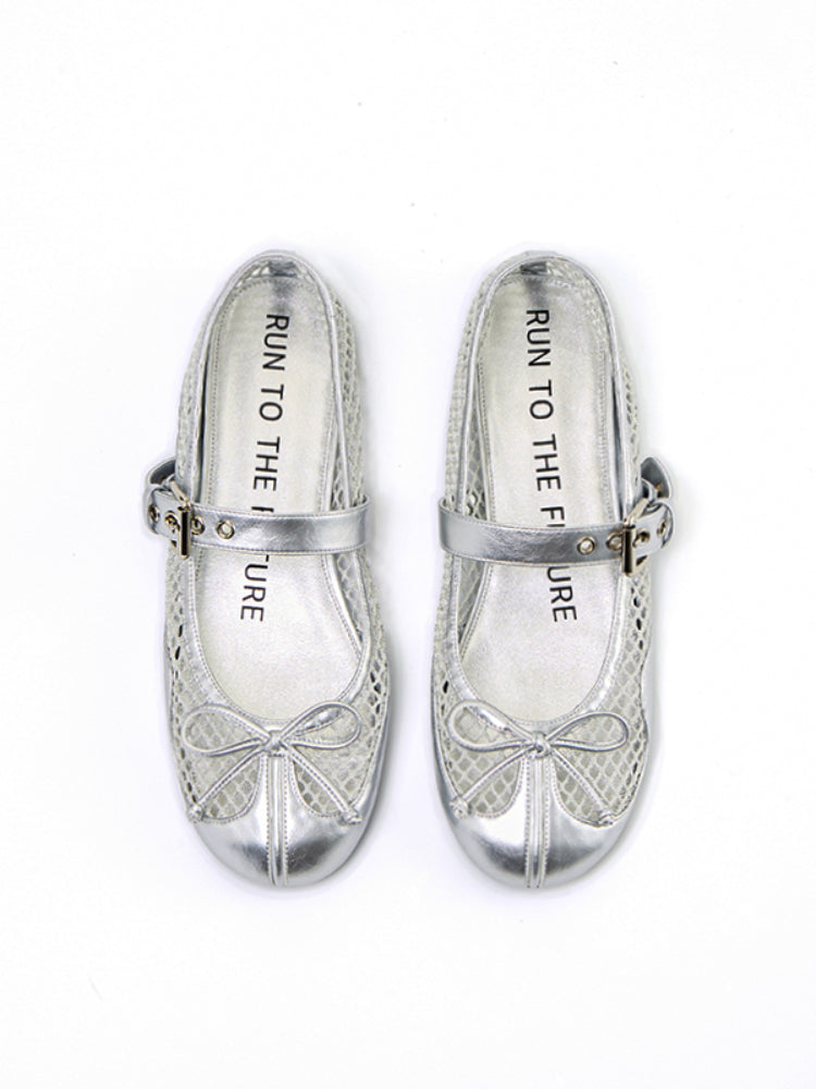 Fishing Net Woven Flat Mary Jane Shoes