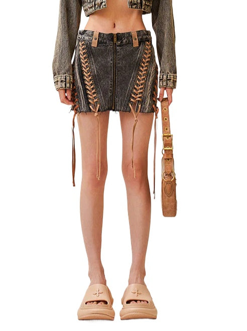 Ancient Myth Woven Utility Denim Skirt