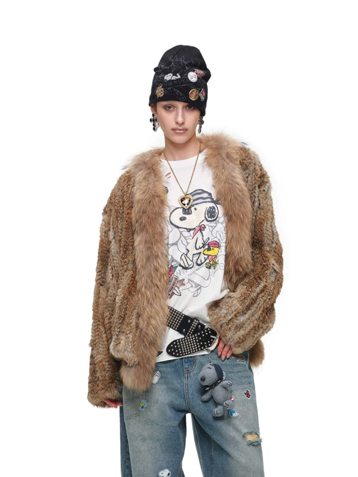 Vintage Rabbit Fur Collar Coat