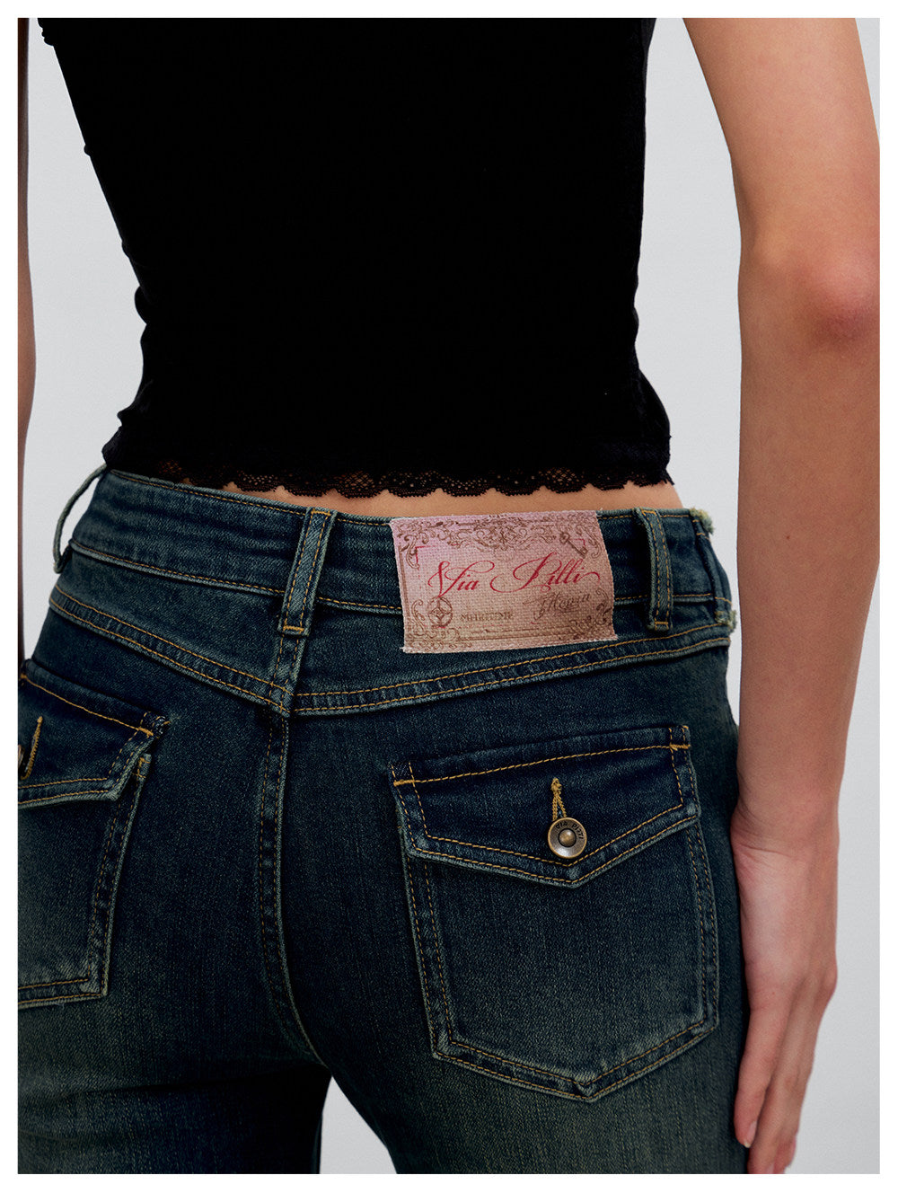Washed Raw-Edge Belted Flare Jeans
