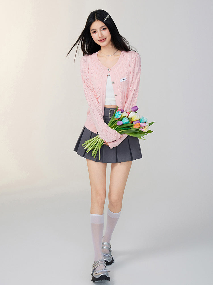 Pink &amp; Off-white Lace Knit Cardigan