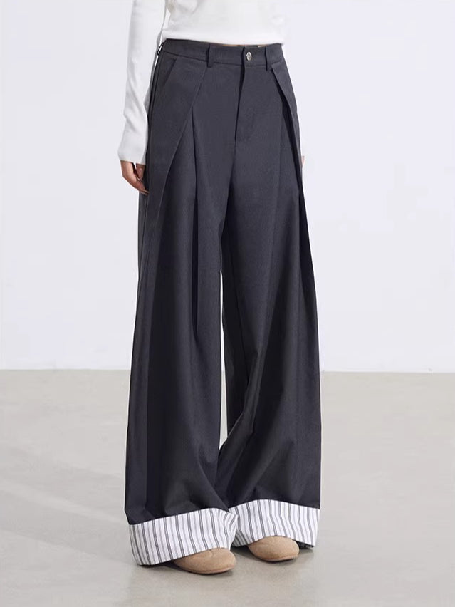Gray Folded Hem Wide Pants
