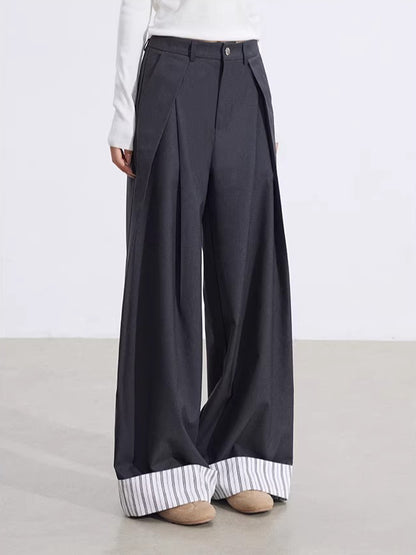Gray Folded Hem Wide Pants