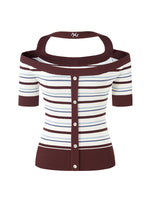 One-Shoulder Halter Neck Color-Block Striped T-shirt