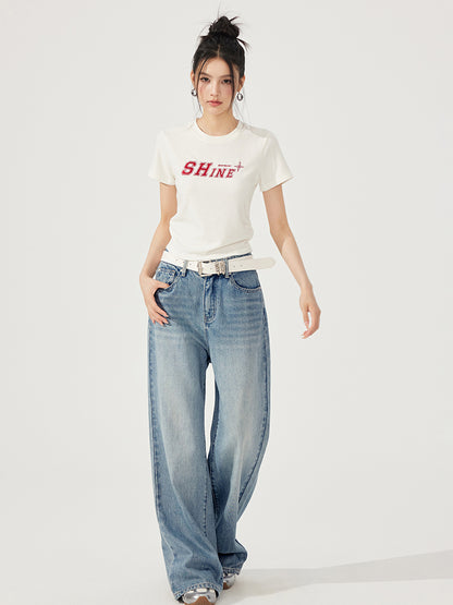 Letter Embroidered High-Elasticity T-Shirt
