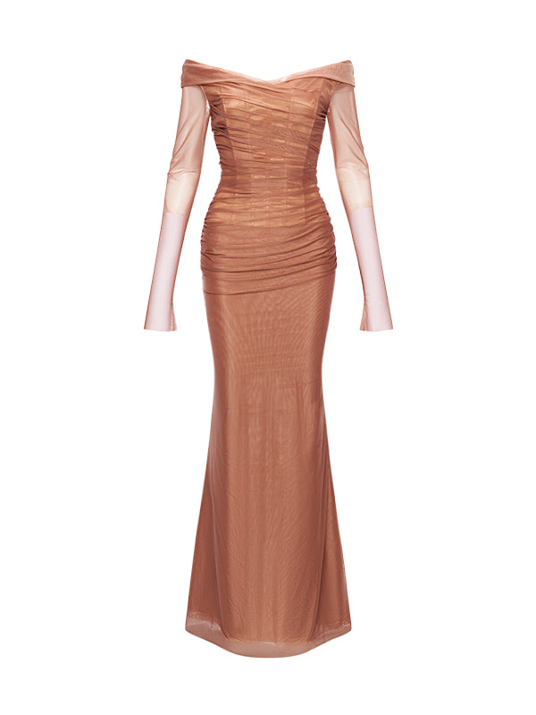Off-Shoulder Mesh Corset Gown