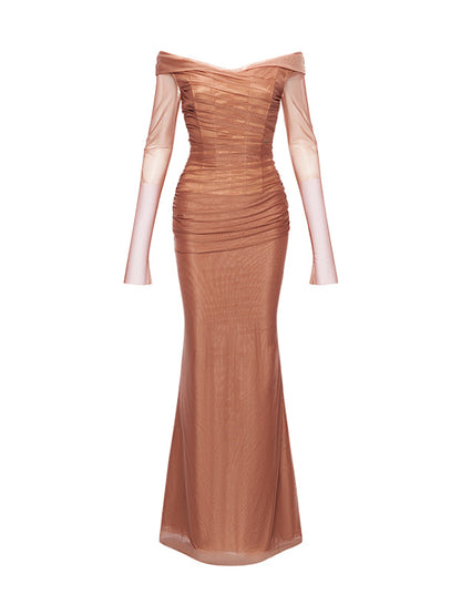 Off-Shoulder Mesh Corset Gown